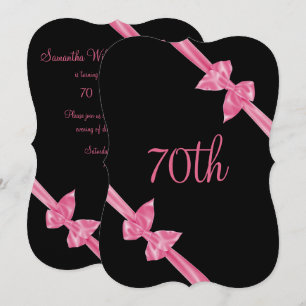 Elegant Pink Satin Bows 70th Birthday Invitation