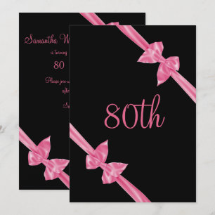 Elegant Pink Satin Bows 80th Birthday Invitation