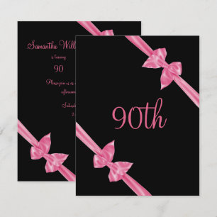Elegant Pink Satin Bows 90th Birthday Invitation