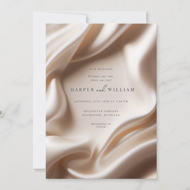 Elegant pink satin wedding invitation (Front)