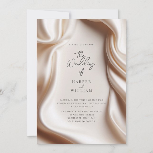 Elegant pink Satin wedding invitation (Front)