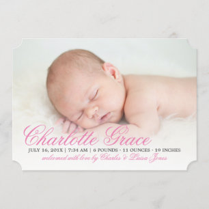 Elegant Pink Script Birth Announcement
