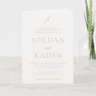 Elegant Pink Script Monogram Wedding Invitation