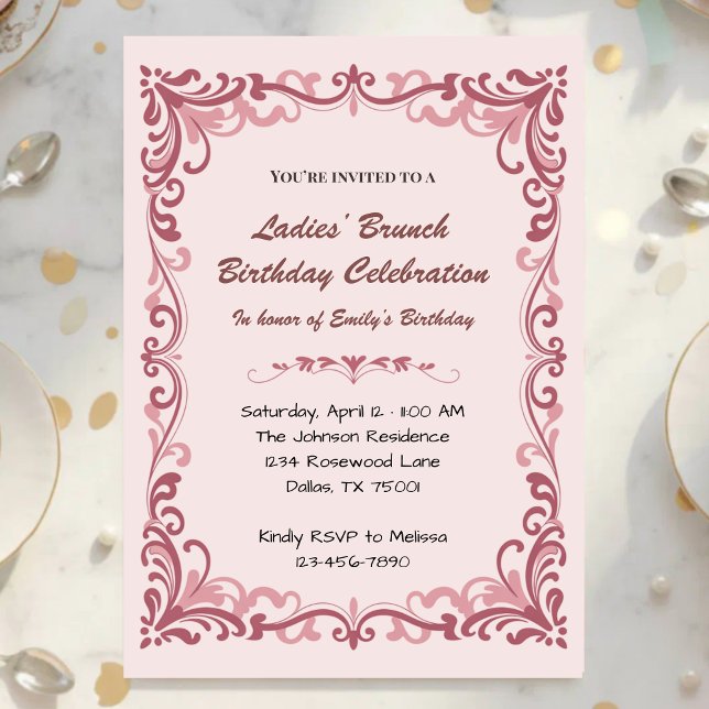 Elegant Pink Scroll Ladies’ Brunch Invitation (Creator Uploaded)