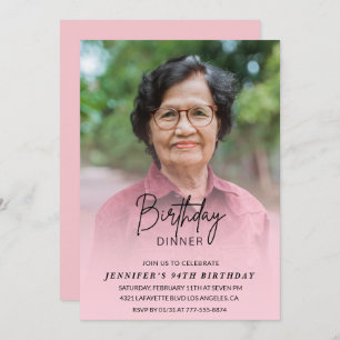 Elegant Pink Shadow Dinner Photo 94th birthday Invitation