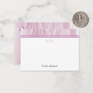 Elegant Pink Silk & Pink Pearls Monogrammed Card