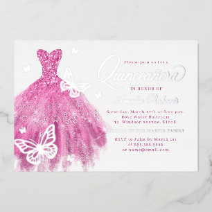 Elegant Pink Silver Butterfly Dress Quinceanera