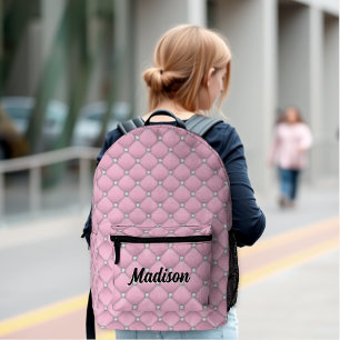 Elegant pink silver faux glitter drips monogrammed printed backpack