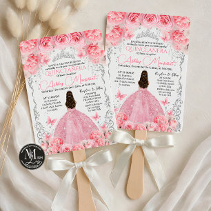 Elegant Pink Silver Floral Quinceañera Invitation