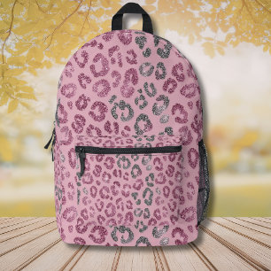 Elegant Pink Silver Glitter Leopard on Rose Gold Printed Backpack