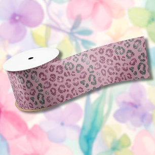 Elegant Pink Silver Glitter Leopard on Rose Gold Satin Ribbon