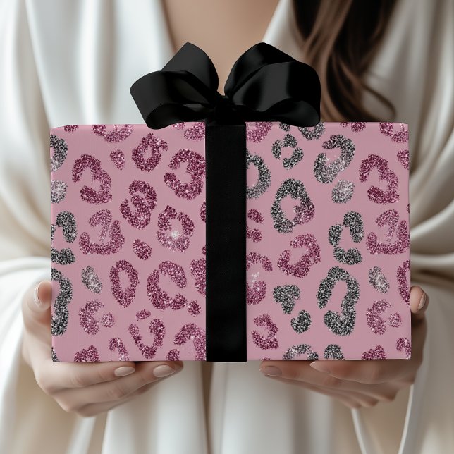 Elegant Pink Silver Glitter Leopard on Rose Gold Wrapping Paper (Creator Uploaded)