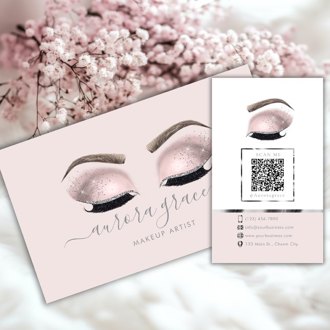 Elegant Pink Silver Glitter Makeup Artist Business Card (Creator Uploaded)