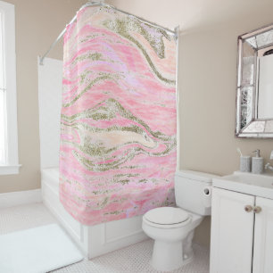 Elegant Pink Silver Glitter Marble Pattern Chic Shower Curtain