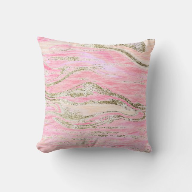 Elegant Pink Silver Glitter Marble Pattern Glam Cushion (Front)