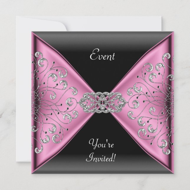 Elegant Pink Silver Grey Black Event Party Invitation (Front)