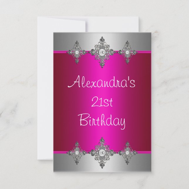 Elegant Pink Silver Jewel 21st Birthday Invitation (Front)