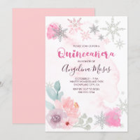 Elegant Pink Silver Winter Wonderland Quinceanera