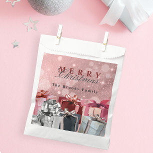Elegant Pink Silver Wrapped Gift Boxes Christmas Favour Bag