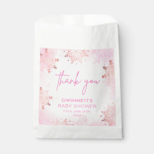 Elegant Pink Snowflake Girl Baby Shower Favour Bag