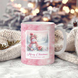 Elegant Pink Snowman Cozy Winter Forest Scene Xmas Coffee Mug