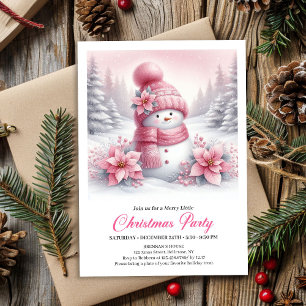 Elegant Pink Snowman Kids Christmas Invite Digital