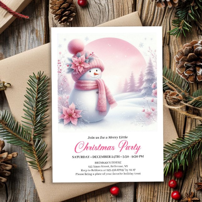 Elegant Pink Snowman Kids Editable Christmas Invit Invitation (Elegant Pink Snowman Kids Editable Christmas Invitation

)