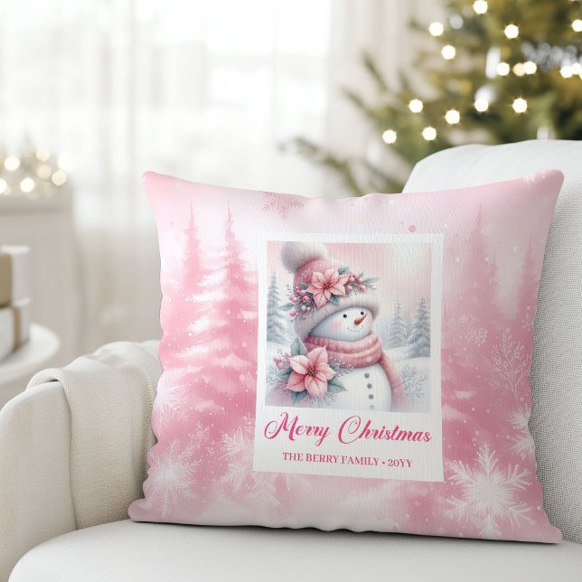 Elegant Pink Snowman Winter Scene Kids Christmas  Cushion (Elegant Pink Snowman Winter Scene Kids Christmas Pillow

)