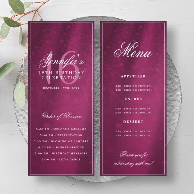 Elegant Pink Sparkle 16th Birthday Program Menu (Creator Uploaded)