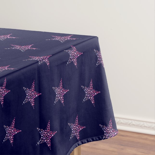 Elegant Pink Sparkle Stars on Navy Tablecloth (In Situ)