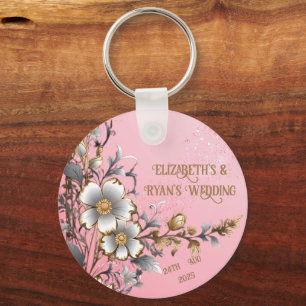 Elegant Pink Sparkle Wedding Background Key Ring