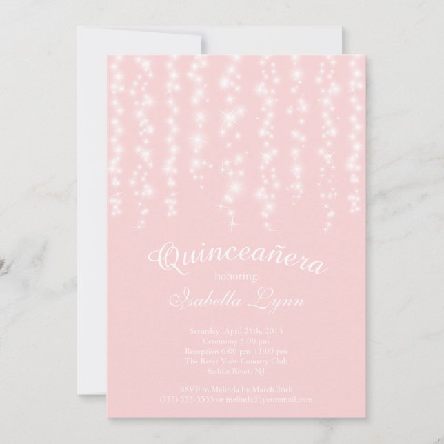 Elegant Pink Sparkling Lights Quinceañera Party Invitation (Front)