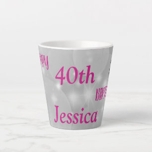 Elegant pink sparkly 40th birthday latte mug