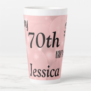 Elegant pink sparkly 70th birthday latte mug