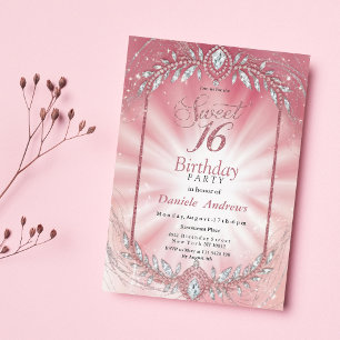 Elegant Pink Sparkly Diamond Sweet Sixteen Invitation