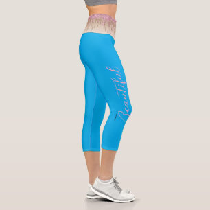 Elegant Pink Sparkly Drips Gradient Athletic Capri Leggings