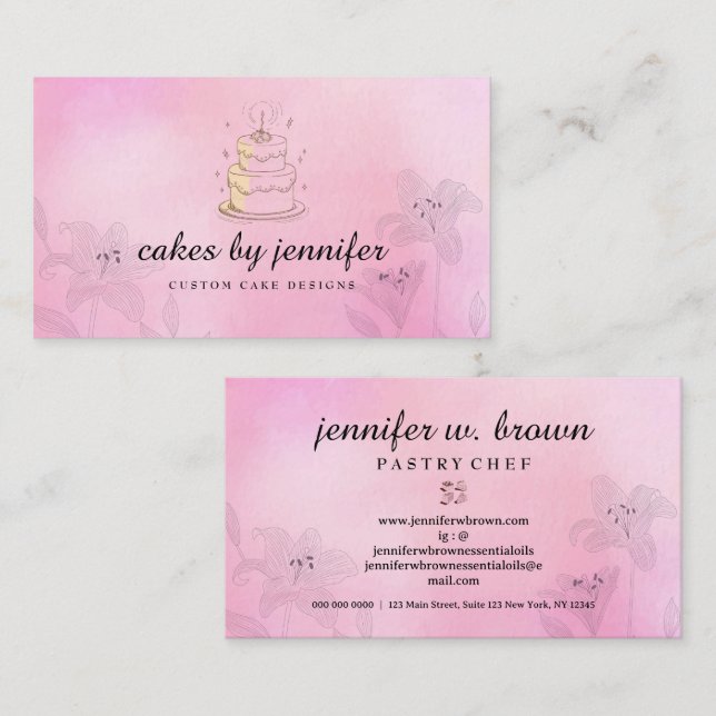 Elegant Pink Speciality Baking Supplies Business Card (Front/Back)