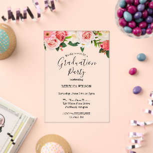 Elegant Pink Spring Floral Graduation Party  Acrylic Invitations