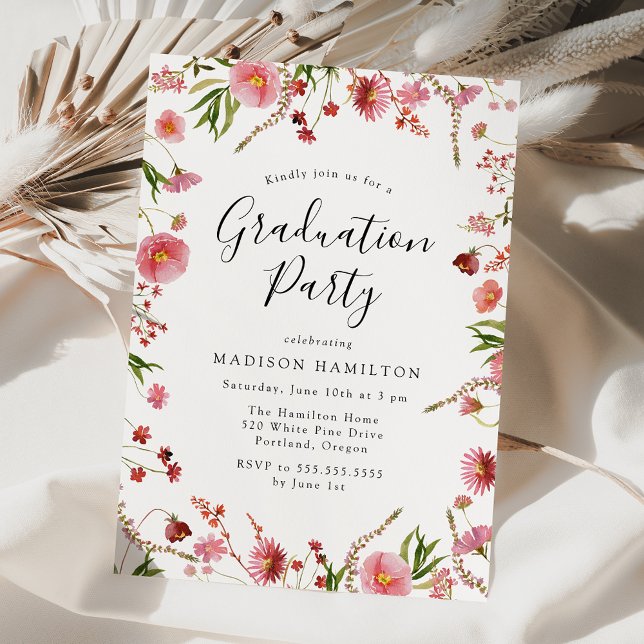 Elegant Pink Spring Floral Graduation Party Invitation (Creator Uploaded)