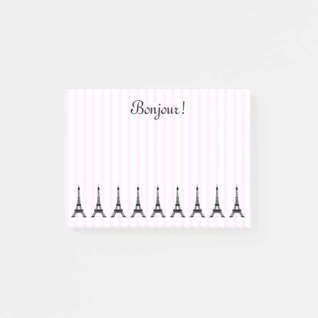 Elegant Pink Stripe Eiffel Tower French Theme Post-it Notes (Front)