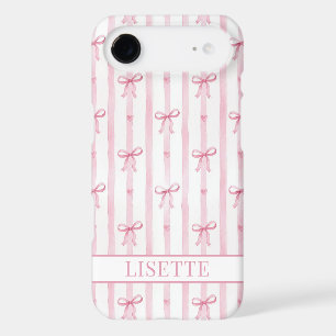 Elegant Pink Striped Coquette Bows Monogrammed
