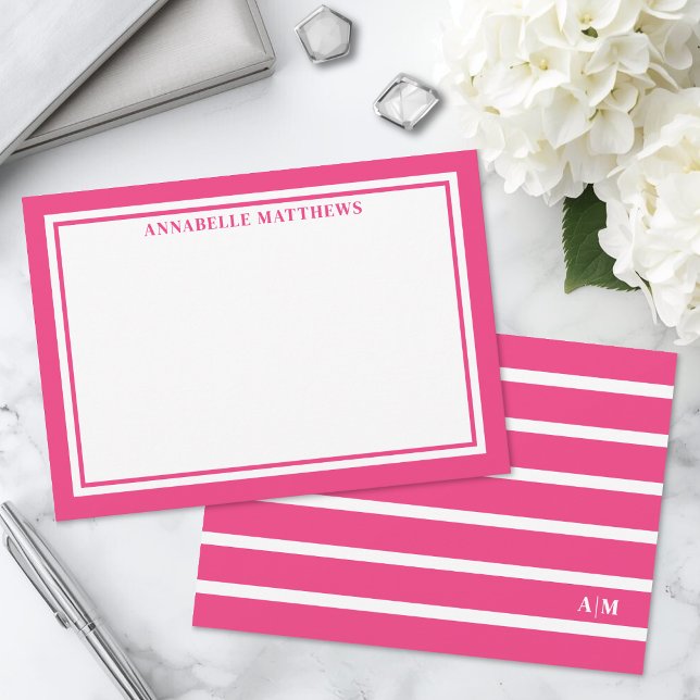 Elegant Pink Striped Monogram Card (Elegant Pink Striped Monogram Note Card)