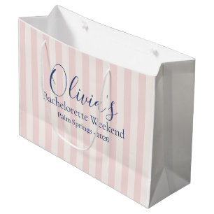 Elegant Pink Striped Retro Bachelorette Weekend Large Gift Bag