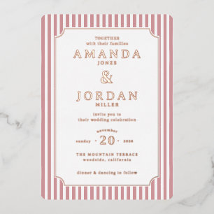 Elegant Pink Striped Wedding Invitation