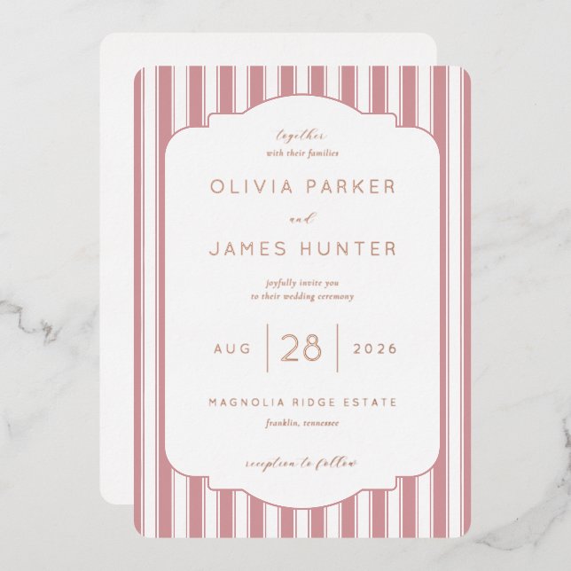 Elegant Pink Striped Wedding Invitation (Front/Back)