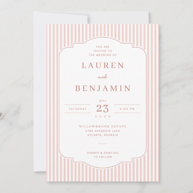 Elegant Pink Striped Wedding Invitation (Front)