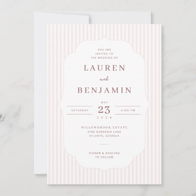 Elegant Pink Striped Wedding Invitation (Front)