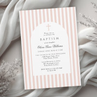 Elegant Pink Stripes Baptism Invitation for Girl