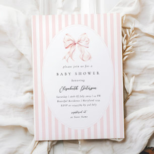 Elegant Pink Stripes Bow Baby Shower Baby Shower Invitation
