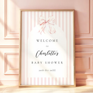 Elegant Pink Stripes Bow Baby Shower Baby Shower Poster